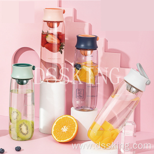 Simple large capacity portable sports plastic anti-drop cup filter water bottle with tea leak